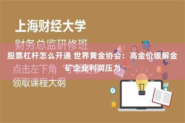 股票杠杆怎么开通 世界黄金协会：高金价缓解金矿企业利润压力